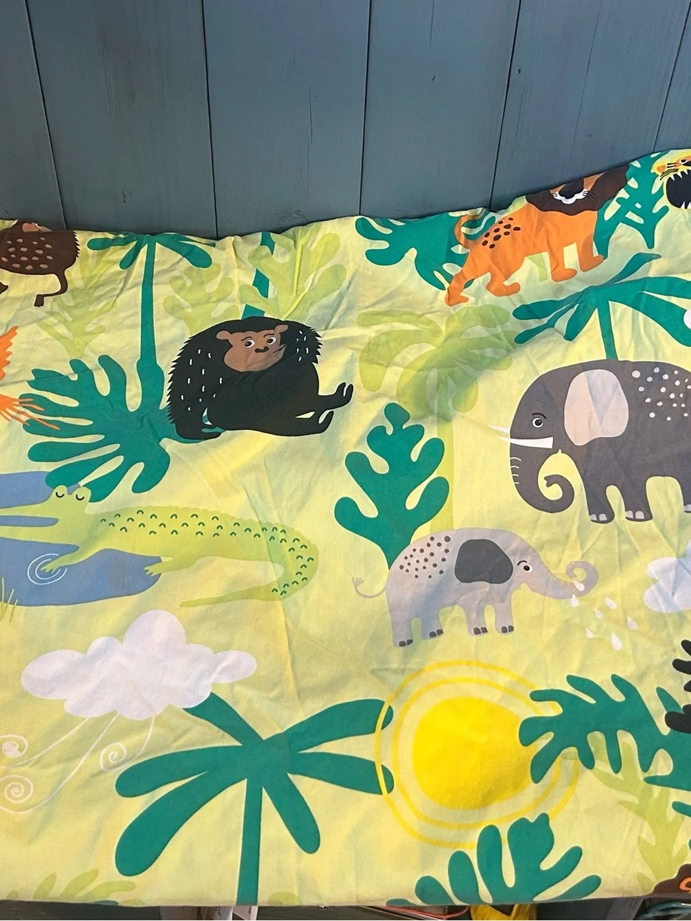 IKEA Multicolor Jungle Animal Cotton Duvet Cover w/Yellow & Blue Accents | Twin